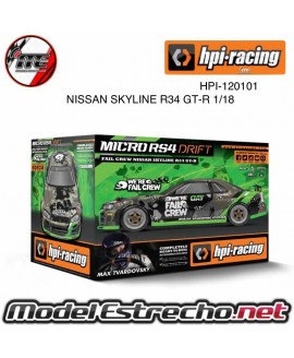 HPI MICRO RS4 DRIFT FAIL CREW NISSAN SKYLINE R34 GT-R 1/18  HPI-120101