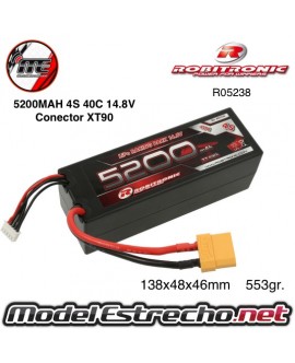 BATERIA 5200mha 14,8v 40C 4S HardCase Lipo XT90 ROBITRONIC 

Ref: R05238