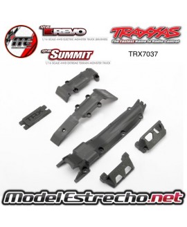 SKIDPLATE SET, FRONT (1)/ REAR (1)/ TRANSMISSION (1) STEERING SERVO GUARDS (2)/ STEERING SERVO COVER PLATE (1)

Ref: TRX7037