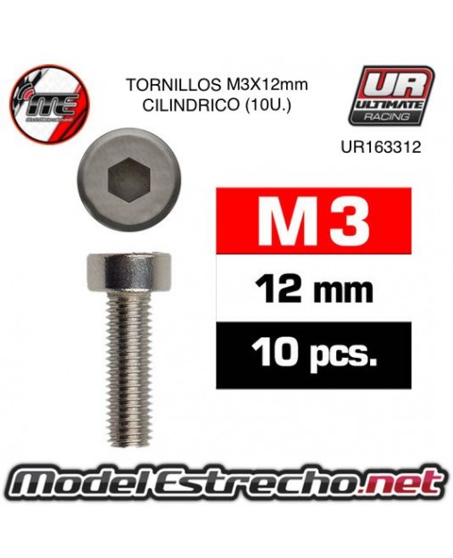 TORNILLOS M3x12mm CILINDRICO (10U.) 

Ref: UR163312
