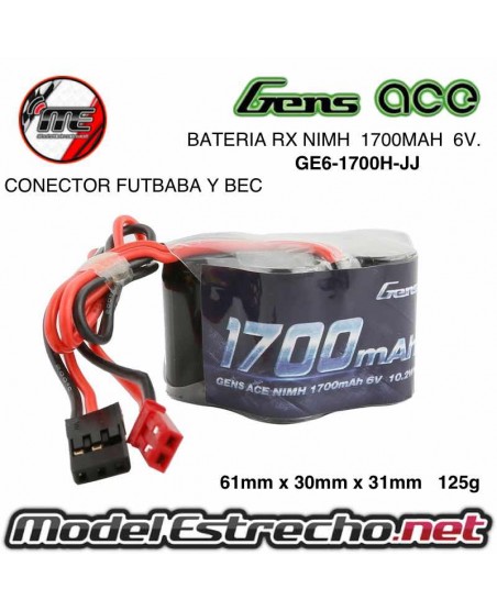 BATERIA GENS ACE RX NIMH 6.0v. 1700 MAH 125gr. CONECTOR FUTABA & JST PIRAMIDE