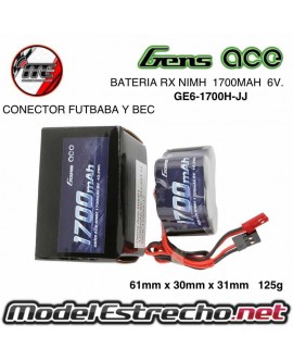 BATERIA GENS ACE RX NIMH 6.0v. 1700 MAH 125gr. CONECTOR FUTABA & JST PIRAMIDE