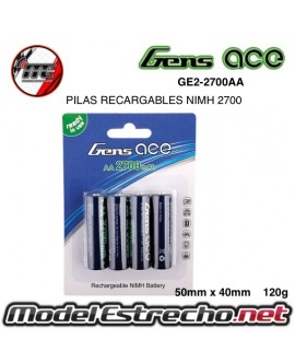 PILAS RECARGABLES GENS ACE R6-AA NI-MH 2700Mah (4U.) 50x14mm 120g

Ref: GE2-2700AA