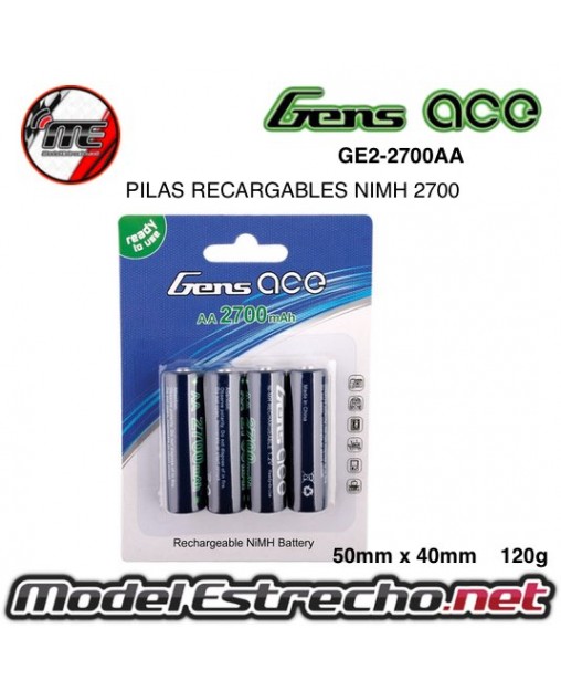 PILAS RECARGABLES GENS ACE R6-AA NI-MH 2700Mah (4U.) 50x14mm 120g

Ref: GE2-2700AA