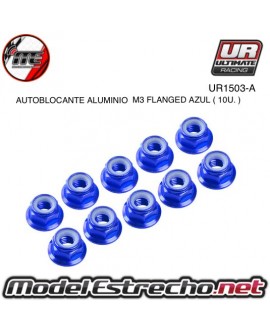 TUERCAS AUTOBLOCANTE ALUMINIO M3 FLANGED AZUL (10U.)