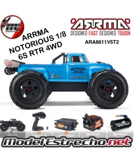 ARRMA NOTORIUS 1/8 MONSTER TRUCK BRUHLESS BLX-4W 6S AZUL RTR  ARA8611V5T2