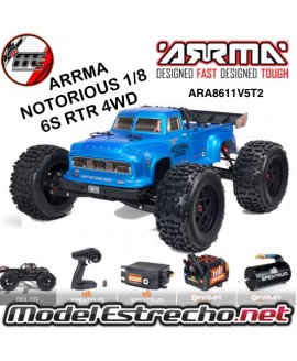 ARRMA NOTORIUS 1/8 MONSTER TRUCK BRUHLESS BLX-4W 6S AZUL RTR  ARA8611V5T2