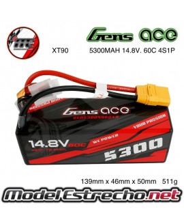 GENS ACE 5300MAH 14.8v 60C 4S1P CARCASA DURA PARA COCHE XT90  Ref: GEA53004S60X9