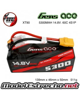 GENS ACE 5300MAH 14.8v 60C 4S1P CARCASA DURA PARA COCHE XT90  Ref: GEA53004S60X9