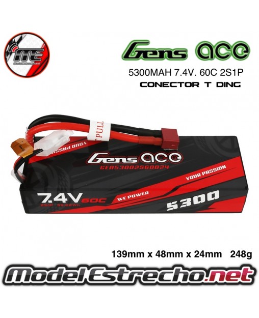 Gens Ace 5300mah 7,4v 60C 2S1P HardCase Lipo T Plug

Ref: GEA53002S60D24