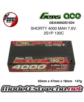 BATERIA SHORTY GENS ACE REDLINE 4000MAH 7.6V 130C 2S1P HARDCASE HV LIPO 

Ref: GEA40002S13D4