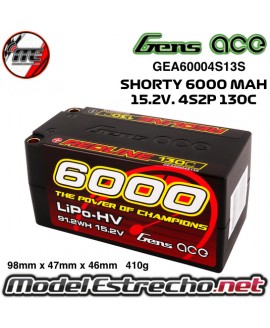 GENS ACE SHORTY 6000MAH 15.2V 130C 4S2P HV

Ref: GEA60004S13