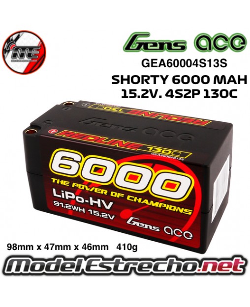 GENS ACE SHORTY 6000MAH 15.2V 130C 4S2P HV

Ref: GEA60004S13