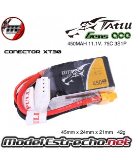 GENS ACE TATTU 450 MAH 3S1P 11.1v. 75c lipo XT30

Ref: TAA4503S75XT3