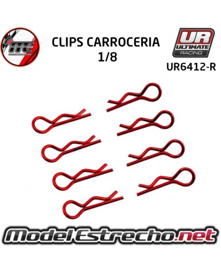 CLIPS CARROCERIA 1/8 L+R ROJOS ( 8U.)