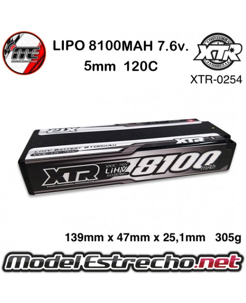 BATERIA LIPO 8100mah 7.6HV 5mm 120C

Ref: XTR-0254