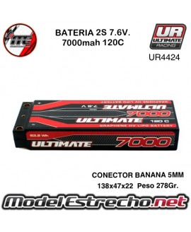 BATERIA ULTIMATE GRAFENO HV LIPO STICK 7.6v. 7000mah 120c CONEXION 5mm

Ref: UR4424