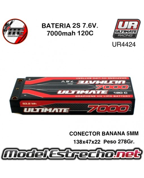 BATERIA ULTIMATE GRAFENO HV LIPO STICK 7.6v. 7000mah 120c CONEXION 5mm

Ref: UR4424