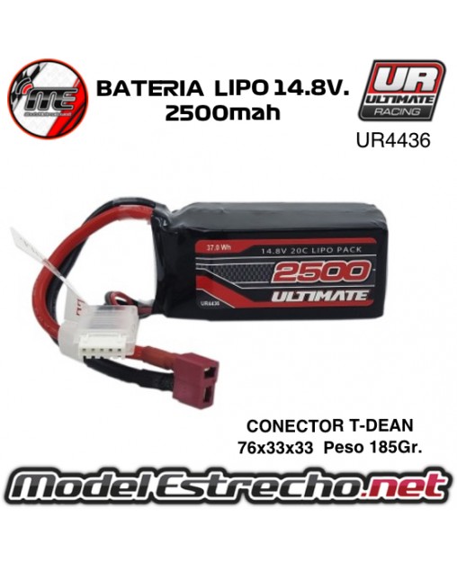 BATERIA ULTIMATE LIPO SOFT CASE 14,8V. 2500MAH 20C T-DEAN

Ref: UR4436