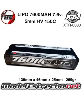 BATERIA LIPO XTR 7600Mha 7.6HV 2S1P 5mm 150C LCG HV 269gr XTR-0303