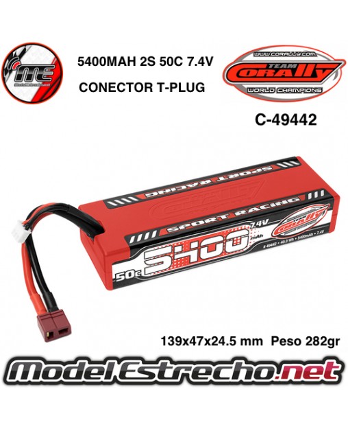 BATERIA 5400mah 7.4v. 2S 50C CARCASA DURA T-PLUG TEAM CORALLY C-49442