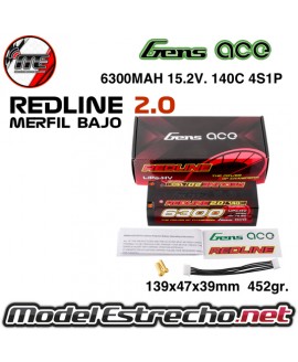GENS ACE REDLINE SERIES 6300MAH 15.2v. 140C HV 4S1P HARDCASE GEA63004S14D5