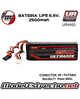 BATERIA ULTIMATE LIFE RECEPTOR PLANA 6.6V. 2500MAH CONEXION JR UR4453