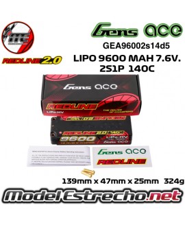GENS ACE REDLINE 2.0 SERIES 9600MAH 7.6v. 140C HV 2S1P HARDCASE

Ref: GEA96002S14D5