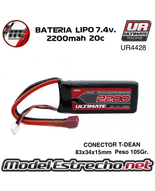 BATERIA ULTIMATE LIPO SOFT CASE MINI 7.4v. 2200mah 20c T-DEAN UR4428