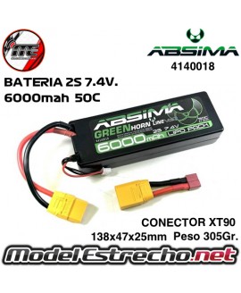 BATERIA Lipo ABSIMA 6000MAH 2S 7.4v. 50C XT90 4140018