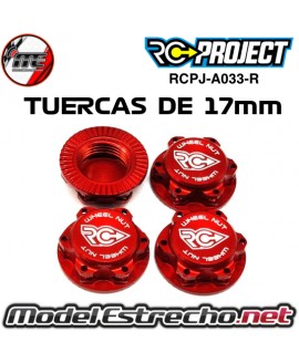 TUERCAS DE RUEDAS 17mm ALUMINIO RC PROJECT ROJAS 
RCPJ-A033-R