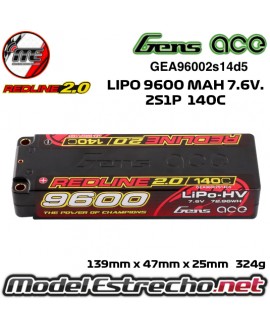 GENS ACE REDLINE 2.0 SERIES 9600MAH 7.6v. 140C HV 2S1P HARDCASE

Ref: GEA96002S14D5