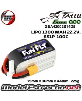 BATERIA GENS ACE TATTU FUNFLY SERIES 1300MAH 22.2V. 100C 6S1P CONECTOR XT60 TA13006S10X6