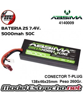 BATERIA Lipo ABSIMA 5000MAH 2S 7.4v. 50C T-PLUG 4140009