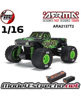 QUAKE GROM 1/16 4x4 BRUSHED MONSTER TRUCK BATERIA Y CARGADOR INCLUIDO VERDE ARA2137T2