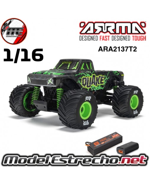 QUAKE GROM 1/16 4x4 BRUSHED MONSTER TRUCK BATERIA Y CARGADOR INCLUIDO VERDE
