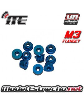 TUERCA AUTOBLOCANTE ALUMINIO M3 FLANGED AZUL (10U.)