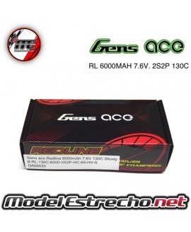 GENS ACE REDLINE SERIES 6000mha 7,6v HV 130C 2S2P SHORTY HardCase Lipo 5mm