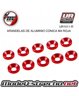ULTIMATE ARANDELAS ALUMINIO CONICAS ROJAS 4mm (10u.) Ref: UR1511-R