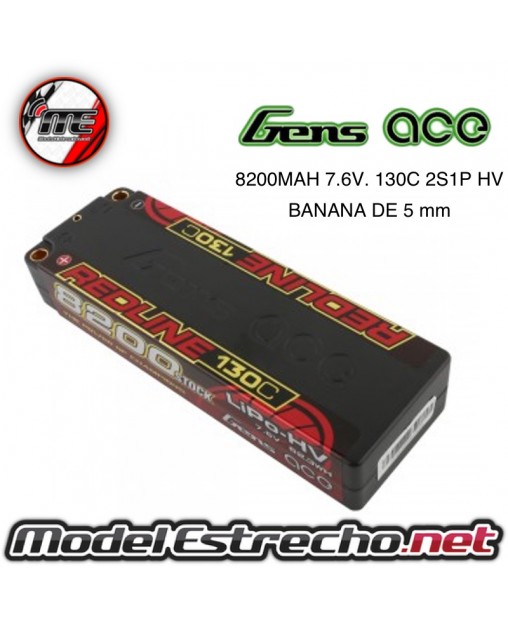 BATERIA LIPO GENS ACE REDLINE 8200 mah 7.6v 130C 2S1P Ref: B-RL-130C-8200-2S1P-HC-58-HV