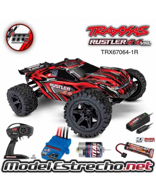 TRAXXAS RUSTLER 4X4 1/10 SCALE 4WD STADIUM TRUCK ROJO ( WITH BATTERY AND CHARGER ) REF: TRX67064-1