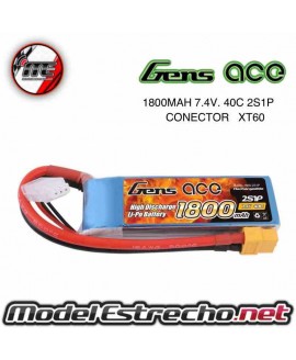 Gens Ace 1800mah 7,4v 40C 2S1P LIPO BATERIA PACK CON XT60 

Ref: B-40C-1800-2S1P