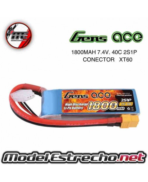copy of Gens Ace 1800mah 7,4v 40C 2S1P LIPO BATERIA PACK
