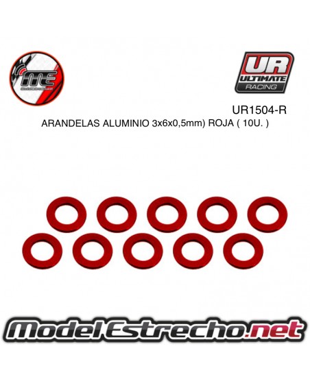 ARANDELAS ALUMINIO 3x6x05 mm ROJA  (10u.) Ref: UR1504-R